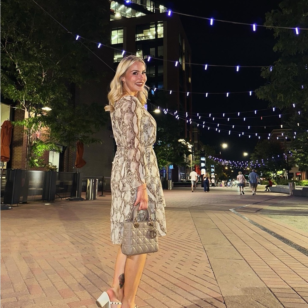 White House Black Market Snake Print Long Sleeve Dress